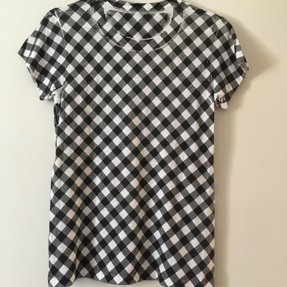 rag & bone black + white gingham print cotton crew tee S - Picture 3 of 5